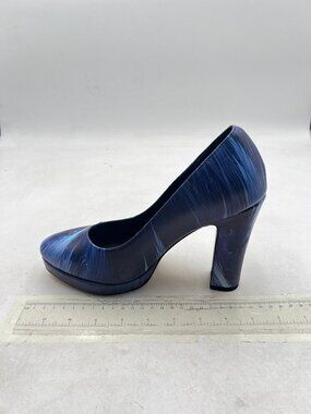miss left Blue Almond Toe Pumps Platform Chunky High Heels Slip on Shoes